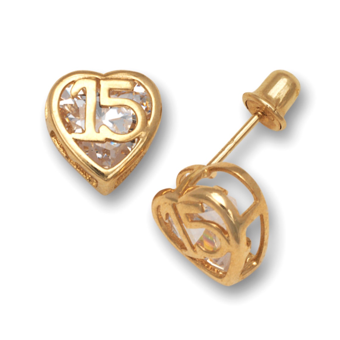 Cute Quinceañera 14K Solid Gold 15th Stud Earrings with Cubic Etsy