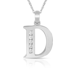 14K Solid Gold Block Letter Pendant With Round Cubic Zirconia Initial ...
