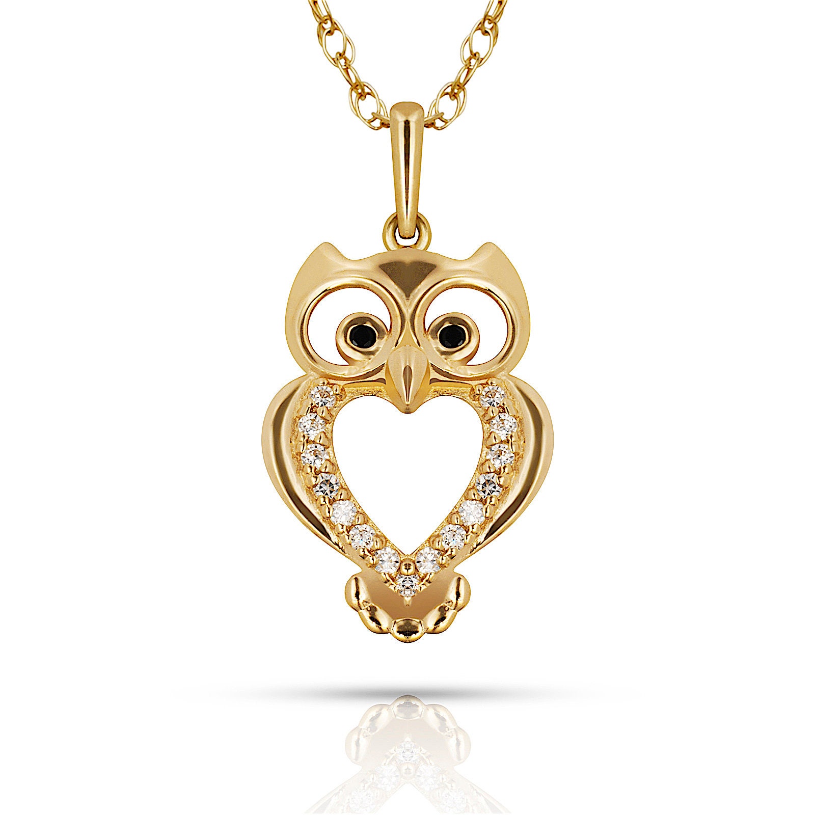 Buy Solid 14K Gold Owl Pendant With Cubic Zirconia Solid 14k