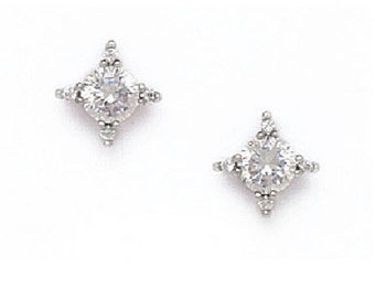 Unique Cubic Zirconia Earrings, Circle-Cut Cubic Zirconia Stones, Solid 14K Yellow or White Gold - SOLD BY PAIRS