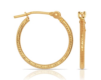 Classy 14K Solid Gold Hoop Earrings - 14k Solid Yellow Gold and White Gold - 12mm/14mm/16mm - SOLD BY PAIRS