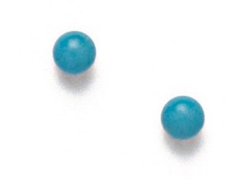 Boucles d’oreilles Classic Round Turquoise Stud - Or jaune 14K massif - 4mm 5mm - Boucles d’oreilles en pierre de naissance de décembre - Boucles d’oreilles de tous les jours - VENDUES PAR PAIRES