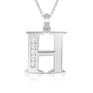 14K Solid Gold Block Letter Pendant With Round Cubic Zirconia Initial ...