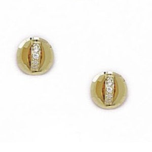 Unique Solid 14K Gold Stud Earrings with Cubic Zirconia Band - Screw Back, Yellow/White Gold - SOLD BY PAIRS