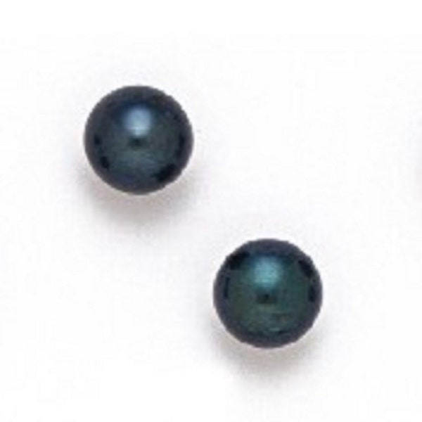 Elegant Black Pearl Earrings, Freshwater Pearls, Solid 14K Yellow Gold - 3.5mm to 9.5mm - SOLD BY PAIRS