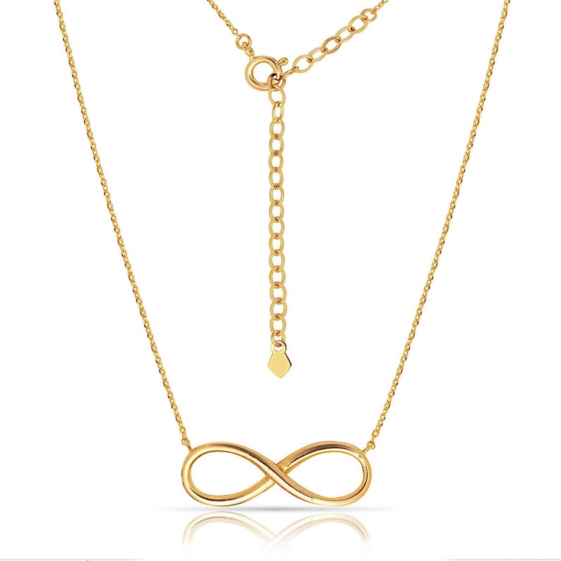 14K Infinity Pendant with Chain Rose or White Gold Yellow