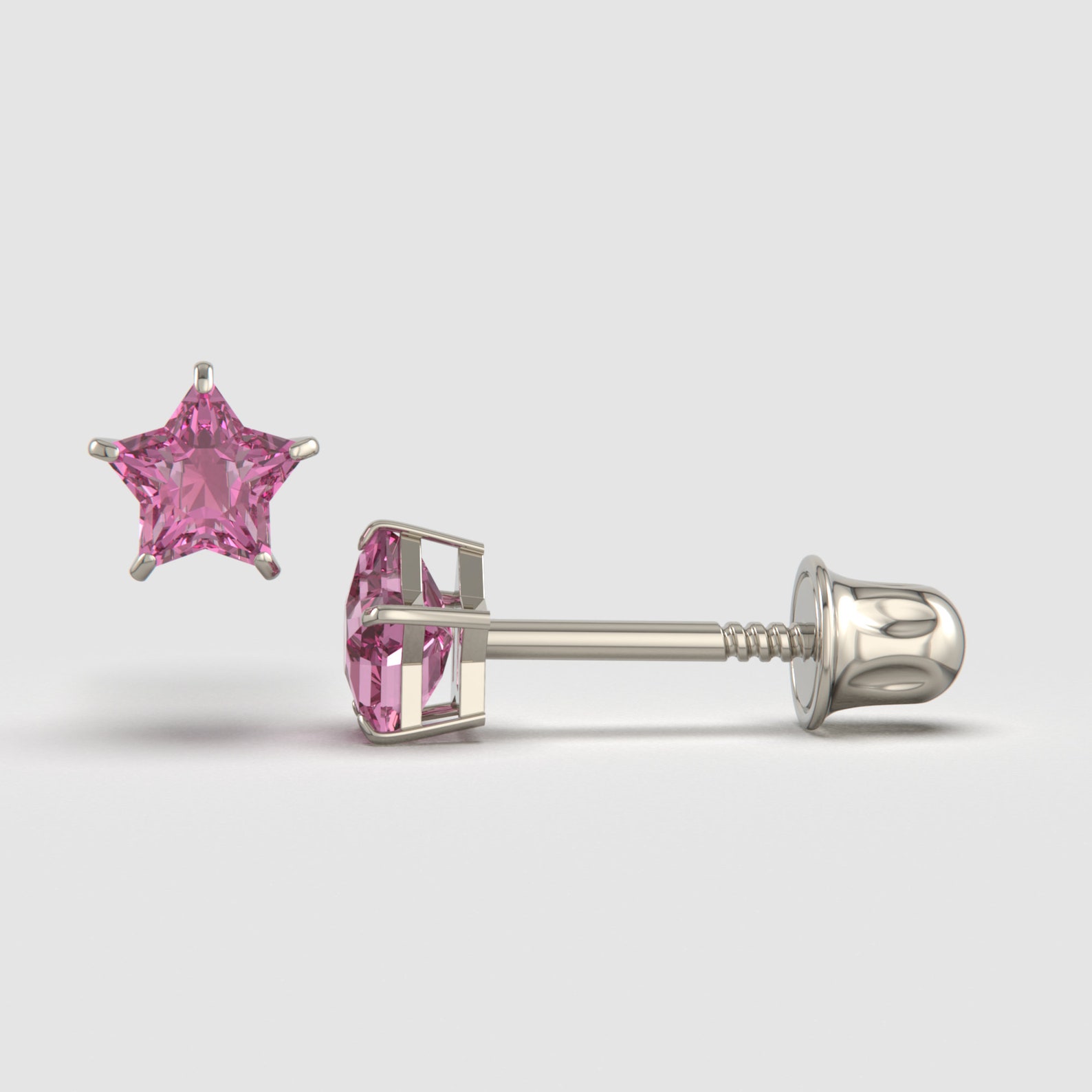 Pink Star Screw Back Stud Earrings in Solid 14K Yellow or Etsy