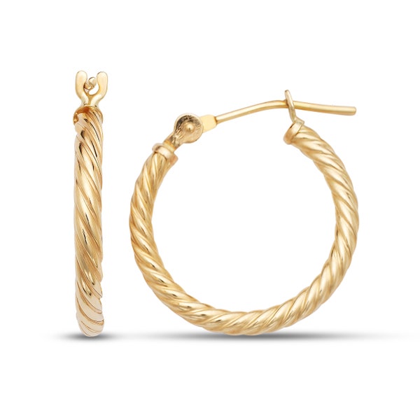 Beautiful 14K Solid Gold Hoop Earrings - Yellow or White Gold - SOLD BY PAIRS