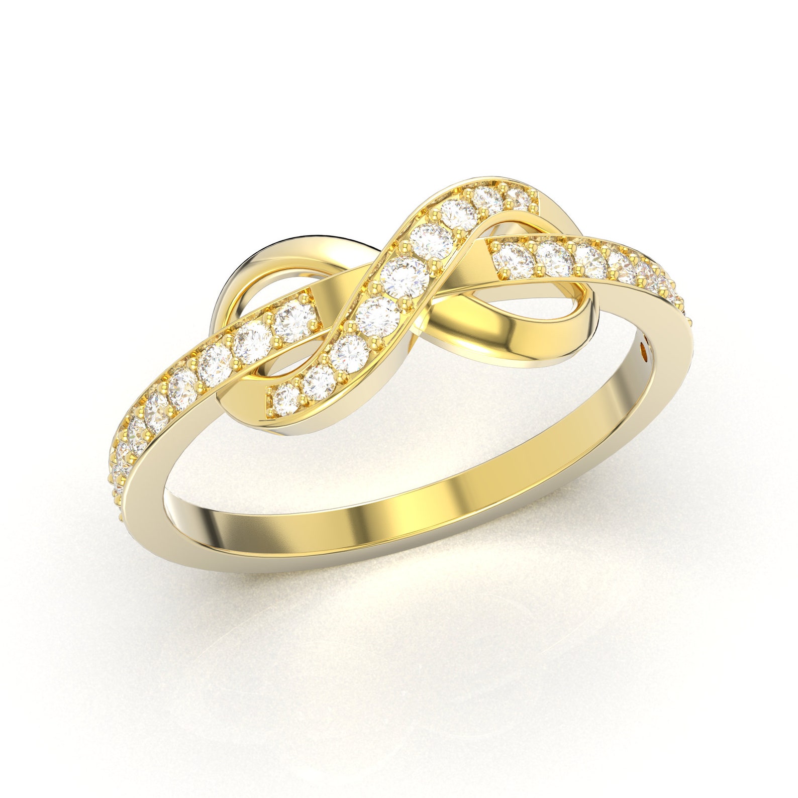 14k Solid Gold Infinity Ring With Round Cubic Zirconia Solid Etsy