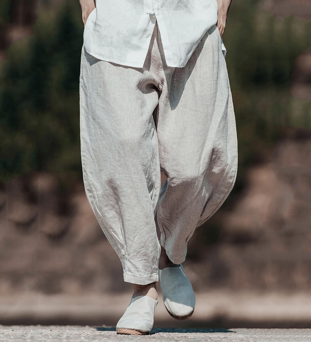 Linen Harem Pants: Unisex Wide-leg Tapered Trousers - Etsy