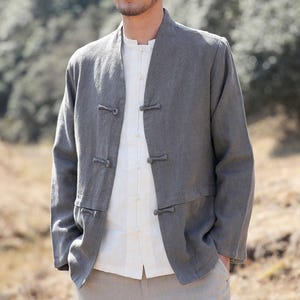 Men's Linen Frog Button Jacket, Chinese Tang Style Cardigan, Kung Fu Shirt