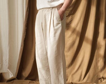 Men's Cropped Ramie Cotton Trousers | Minimalist Natural Undyed Pants