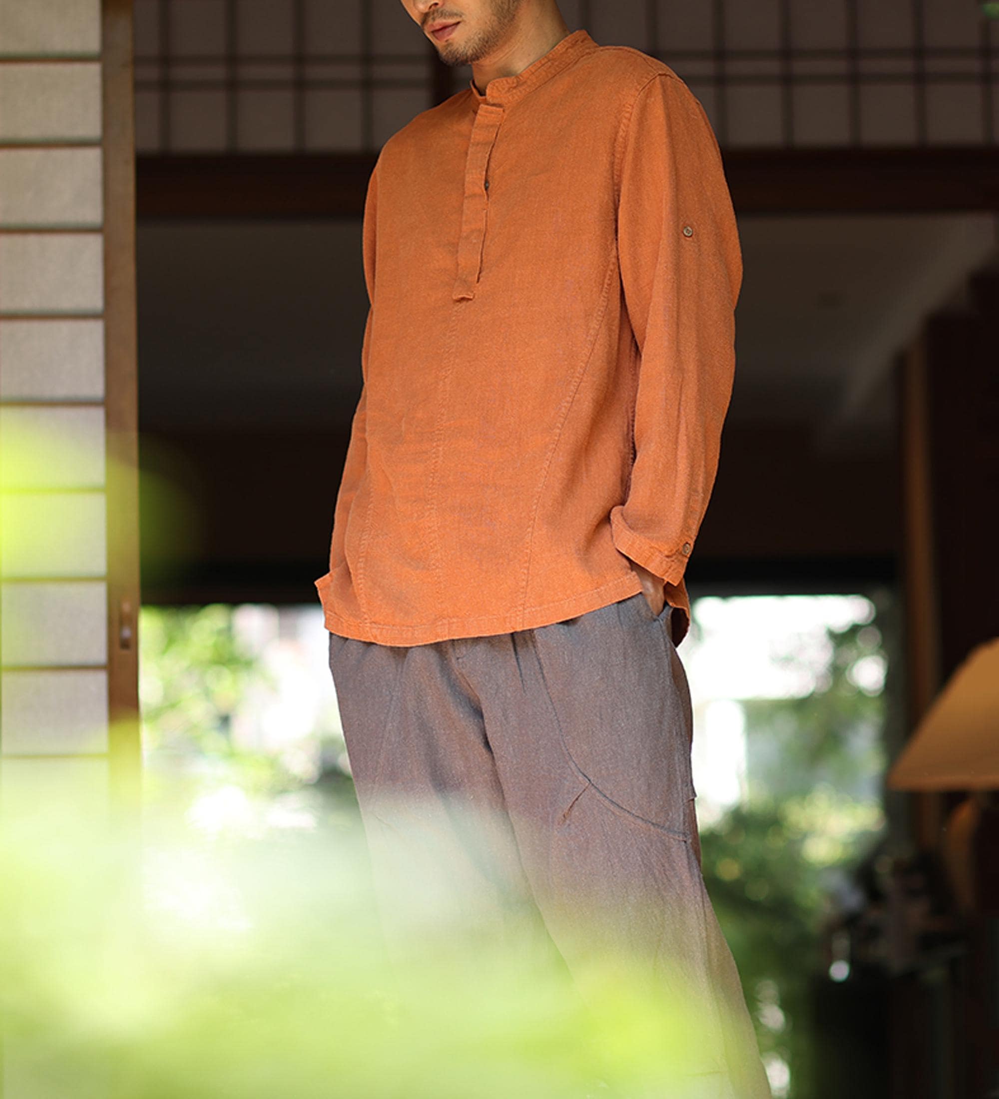 Men's Japanese Ramie Long Sleeve T-shirt: Breathable Bohemian
