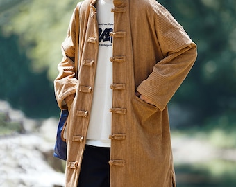 Men’s Corduroy Winter Coat: Padded Mid-Length Jacket with Toggle Closure