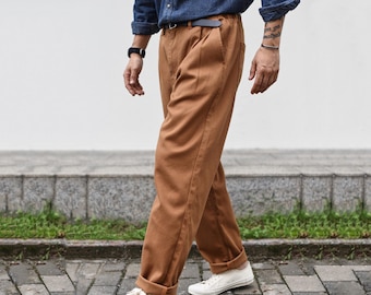 Men Sashiko Work Pants – Vintage Utility Straight-Leg Trousers – Mid-Rise Durable Cotton Pants