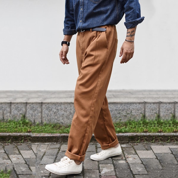 Herren Sashiko Arbeitshose - Vintage Hose mit geradem Bein - Mid-Rise langlebige Baumwollhose