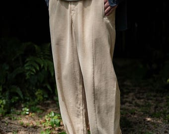 Pima Cotton Corduroy Pants, Off-White Straight Leg Trousers, Relaxed Fit
