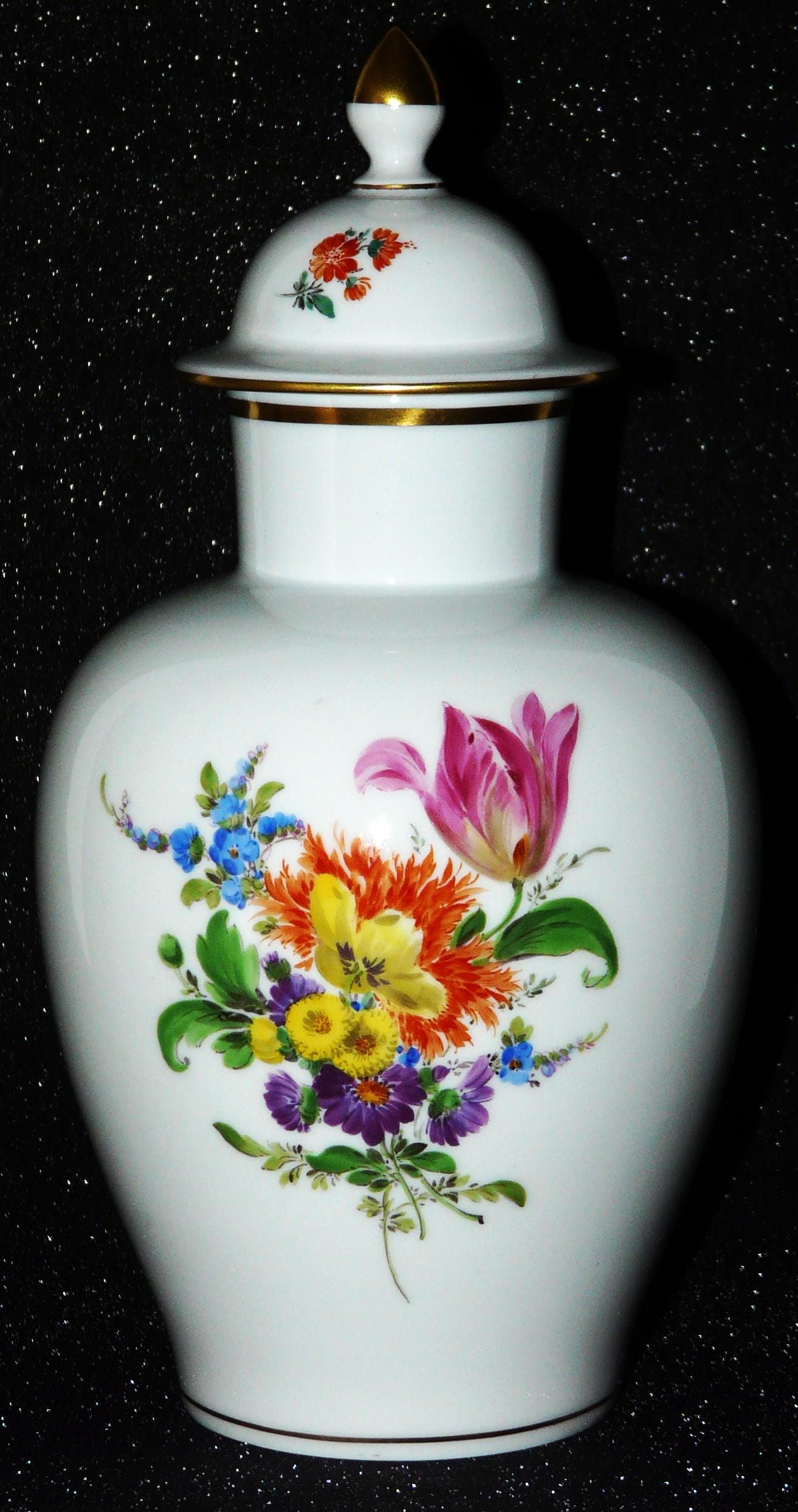 マイセン コバルト フラワーブーケ 金彩 花絵 小物入れ 置物 蓋物