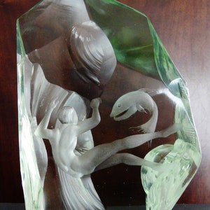 Ekenas Engraved Crystal Paperweight Art Glass John Orwar Lake