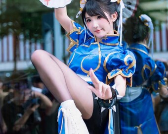princess polly baby blue dress Street Fighter Chun Li Alternate Black & Gold Cosplay Costume