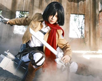 Mikasa Ackerman cosplay, Mikasa battle outfit, red scarf cosplay, female warrior costume, roleplay outfit, full cosplay set