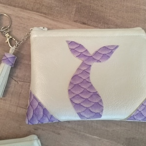 Purple Mermaid scale Mermaid tail silhouette coin purse, zippered pouch, key chain wallet
