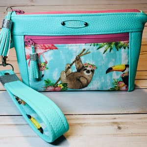 Devon pouch, wristlet, wallet, clutch, hand bag,makup bag,coin wallet,girl gift, mothers day,zippered clutch, Floral, sloth