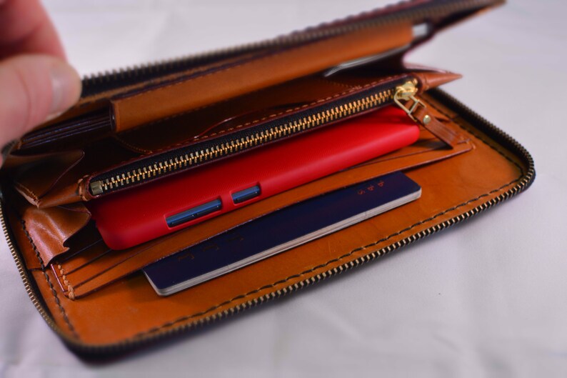Leather Long Zipper Wallet With Pen Holder Men's Travel Etsy