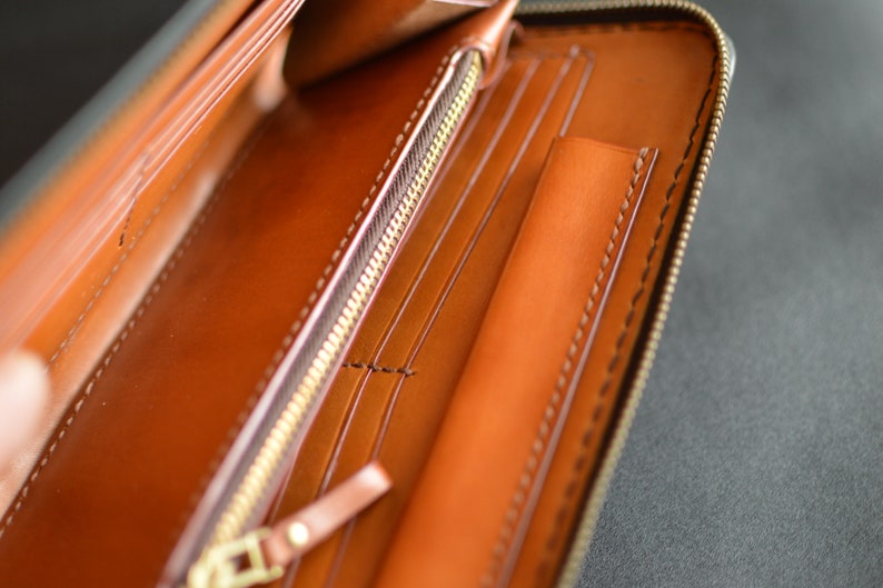 Leather Long Zipper Wallet With Pen Holder Men's Travel Etsy