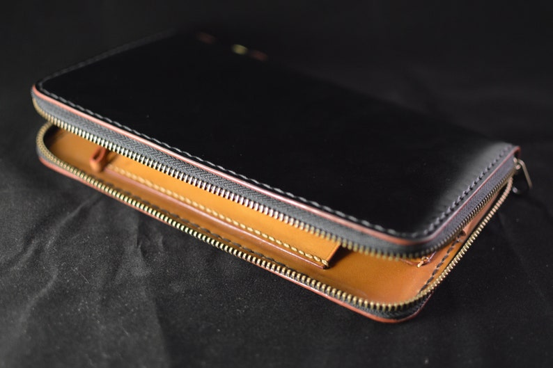 Leather Long Zipper Wallet With Pen Holder Men's Travel Etsy