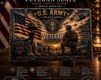 U.S. Army Veteran Slate | Personalized Military Gift | 11.8” x 7.8” Premium Slate Plaque with Stand | Army Veteran Memorial Decor