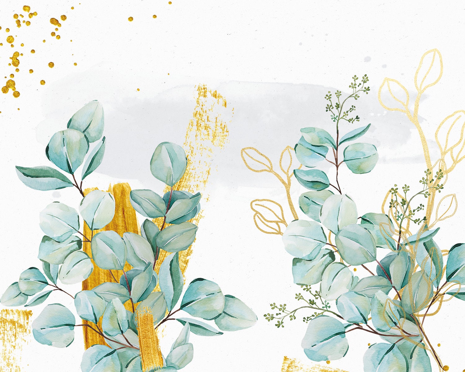 Hojas de eucalipto y arreglos de oro Clip Art Eucalyptus Clip Etsy España
