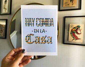 HAY COMIDA en la CASA serape Print | Serape Card  | Latina Latinx | Chicana | Spanglish | Spanish Affirmation | Mexican | CortezMadeCo