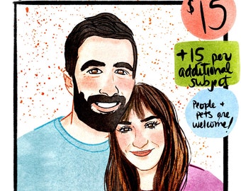 Custom Digital Watercolor Portrait | Couple Portrait | Family Portrait | Digital Illustration | Digital Download | Cartoon Style Portrait