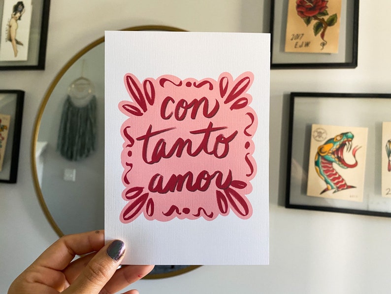 CON TANTO AMOR Print Card Wall Art Home Decor Dorm Latina Latinx Chicana Spanglish Spanish Mexican CortezMadeCo image 1
