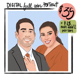 Custom Digital Portrait | Couple Portrait | Family Portrait | Digital Illustration | Digital Download | JPG | Cartoon Style Portrait