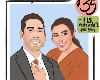 Custom Digital Portrait | Couple Portrait | Family Portrait | Digital Illustration | Digital Download | JPG | Cartoon Style Portrait