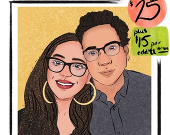 Custom Digital Portrait | Couple Portrait | Family Portrait | Digital Illustration | Digital Download | JPG | Cartoon Style Portrait