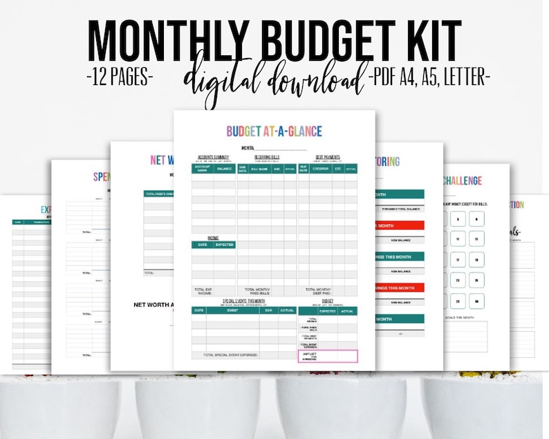 Month-to-month Finances Package 12 webpages Finance Planner, Price range Template, Economical Worksheet, Cost savings Chart, Paying Tracker, Personal debt Planner image regarding Month at a Glance Budget identified as Month to month Spending plan Package 12 web pages Finance Planner, Price range Template, Fiscal Worksheet, Price savings Chart, Investing Tracker, Personal debt Planner