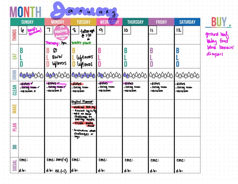 Monthly Weekly & Daily Digital Planner Spread Planner - Etsy