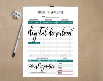 Monthly Money Map Printable | Month At-A-Glance | Budget Planner | Money Tracker | Money Binder | Digital Download