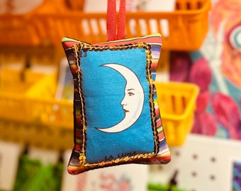 LA LUNA Loteria & Serape Pillow Ornament with gold sequins | Latinx | Holiday Tree Decor | Hispanic | Latino | Chalupa