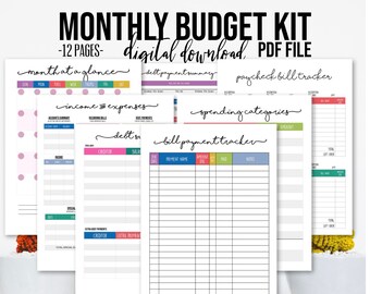 New MONTHLY BUDGET KIT | 12 pages | Finance Planner, Budget Template, Financial Worksheet, Savings Chart, Spending Tracker, Debt Planner