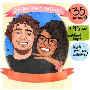 Full Color Watercolor Style Digital Couple Portrait Digital Download Only Couple Illustration Wedding Portrait Digital Art image 1