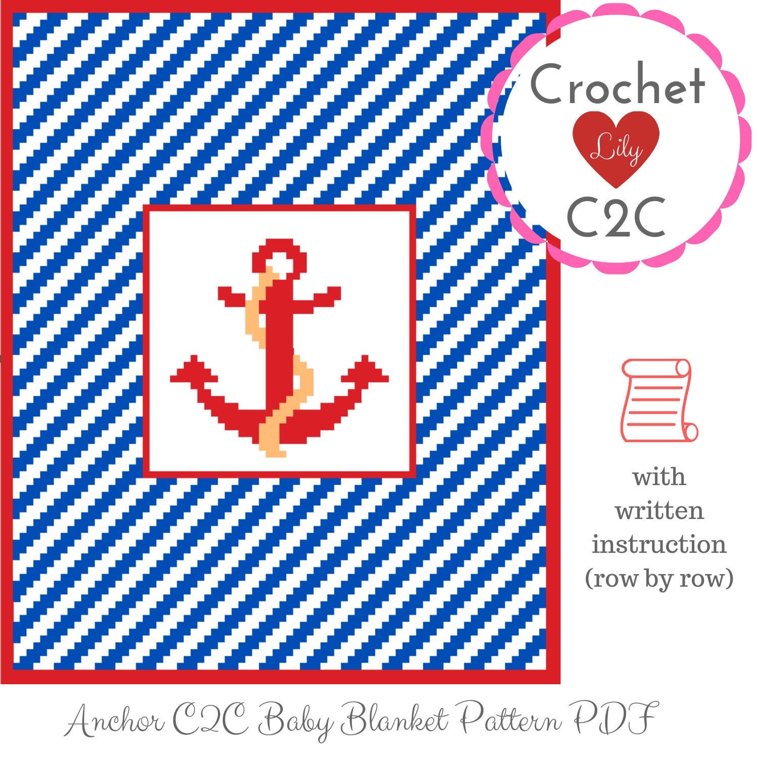 Anchor baby blanket C2C crochet pattern Pattern blanket C2C Etsy