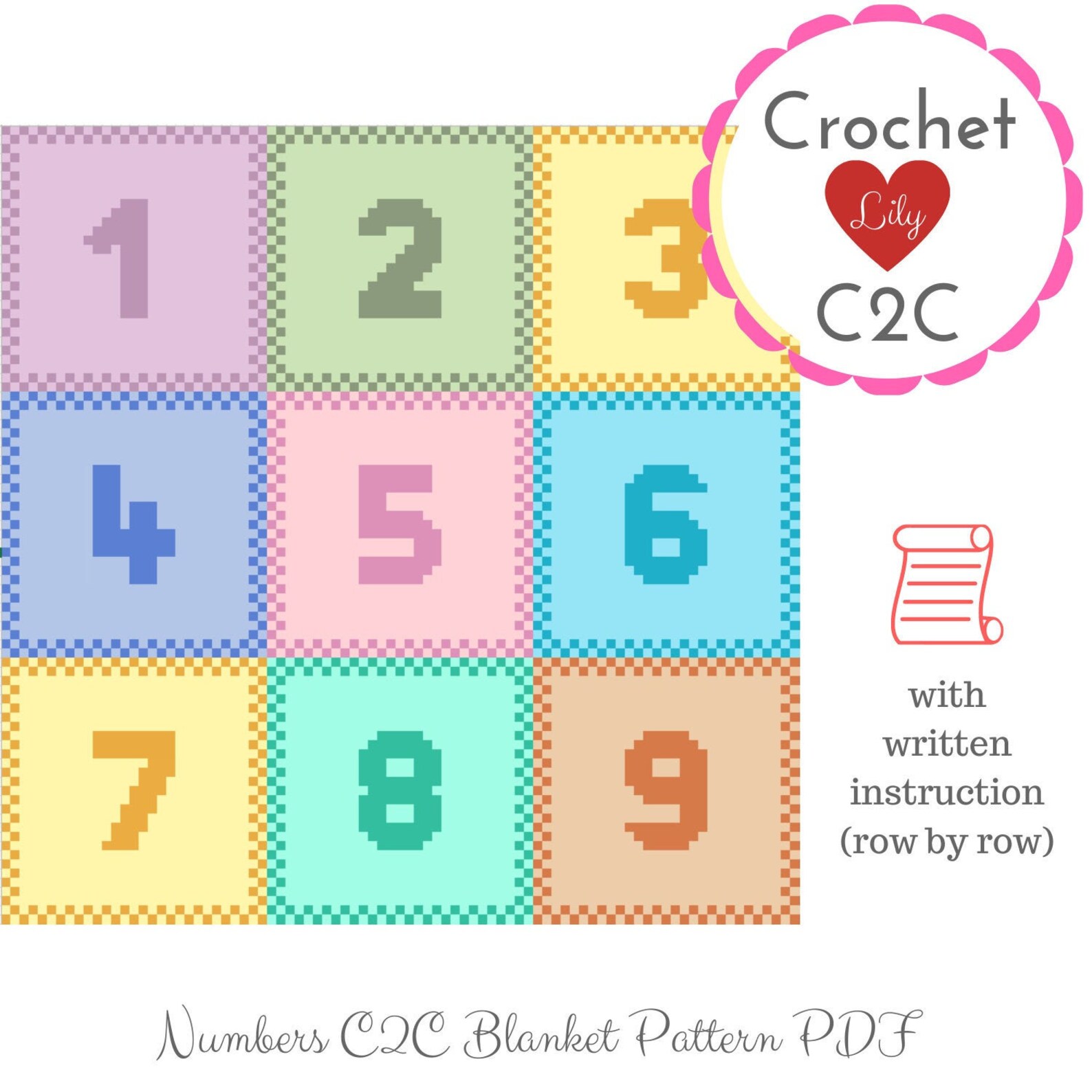 Numbers Baby Blanket C2C Crochet Pattern INSTANT DOWNLOAD Etsy
