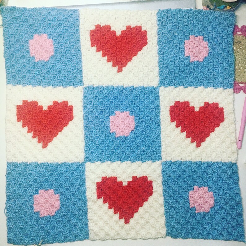 Hearts blanket C2C crochet pattern Valentine blanket C2C Etsy