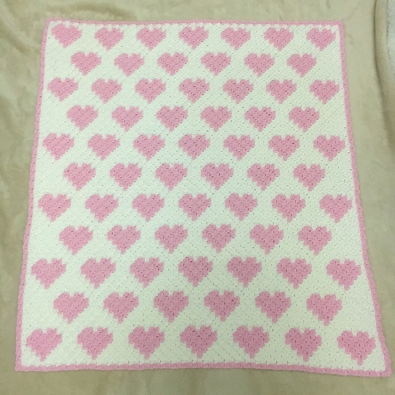Hearts Baby Blanket Crochet Blanket Baby Girl Blanket C2C Etsy