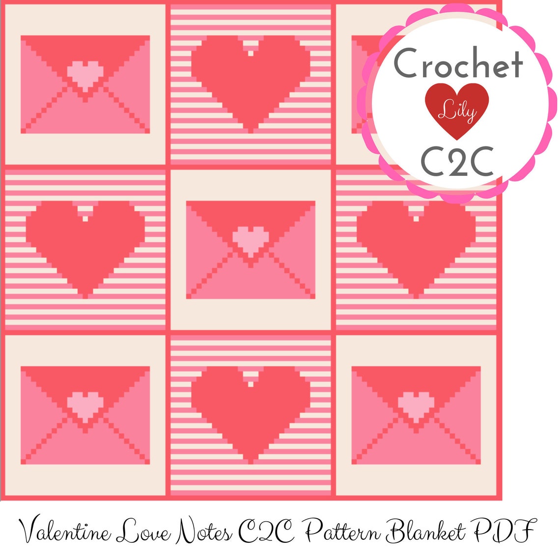 Hearts blanket C2C crochet pattern Valentine blanket C2C Etsy