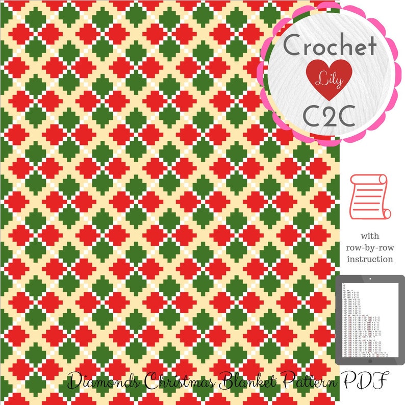 Diamonds Christmas blanket C2C crochet pattern blanket | Etsy